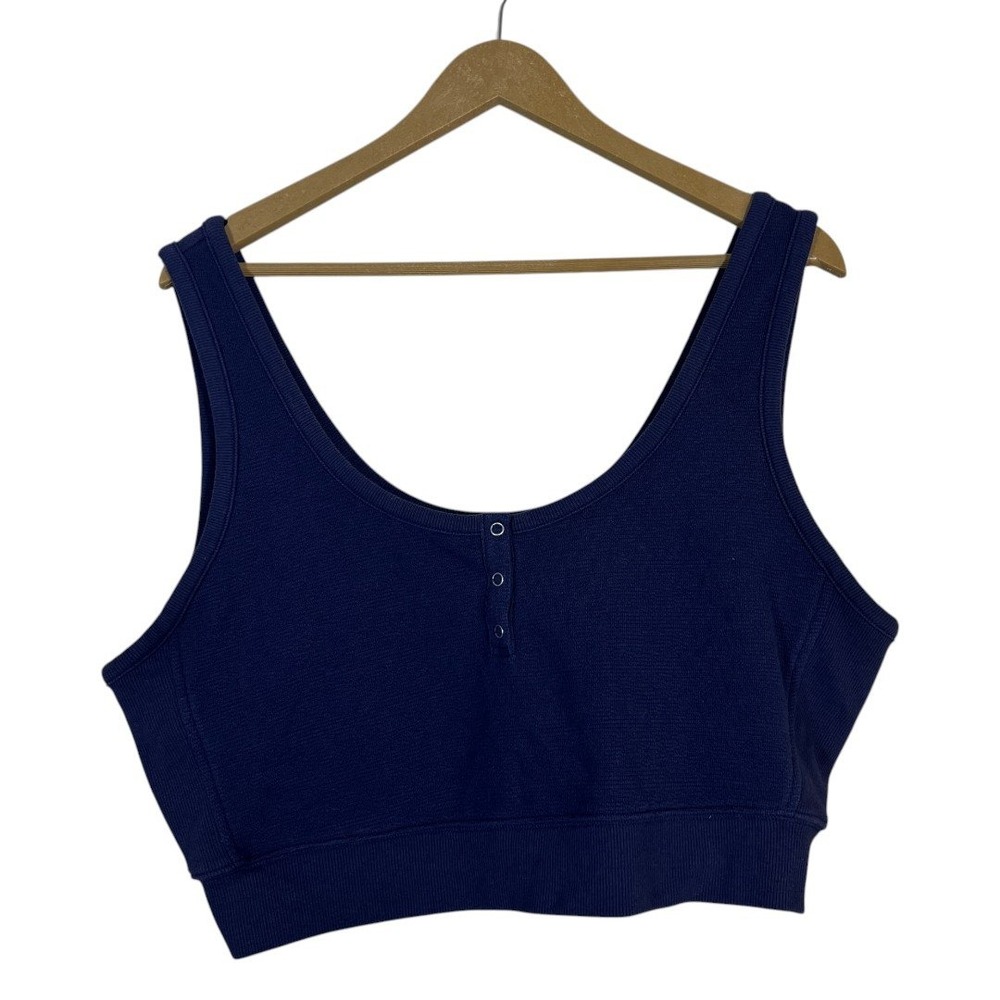 Aerie Henley Waffle Knit Crop Tank Top Navy Blue Casual Loungewear Size XL